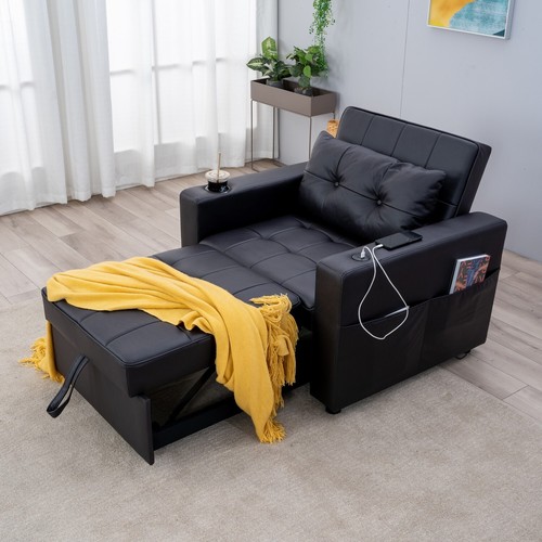Linen faux leather sofa bed - linen/faux,