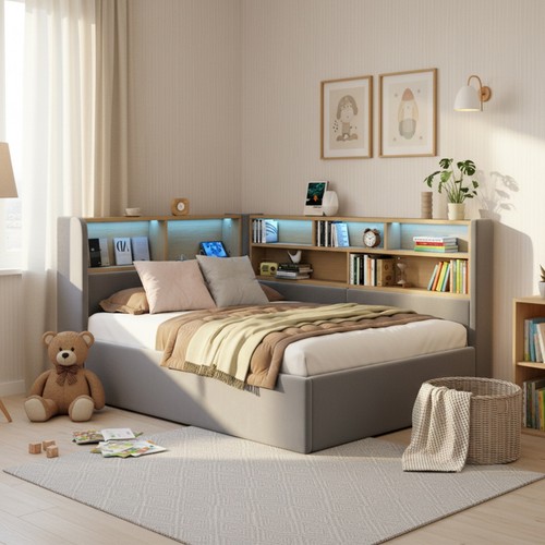 Shaped single sofa bed - bed, w/