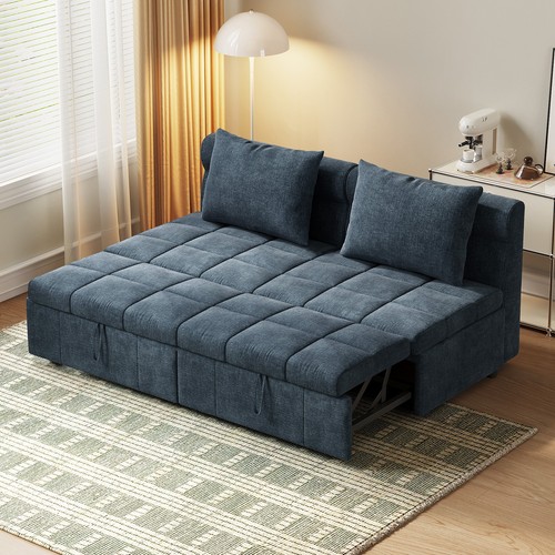 Blue fabric seater - fabric, sofa