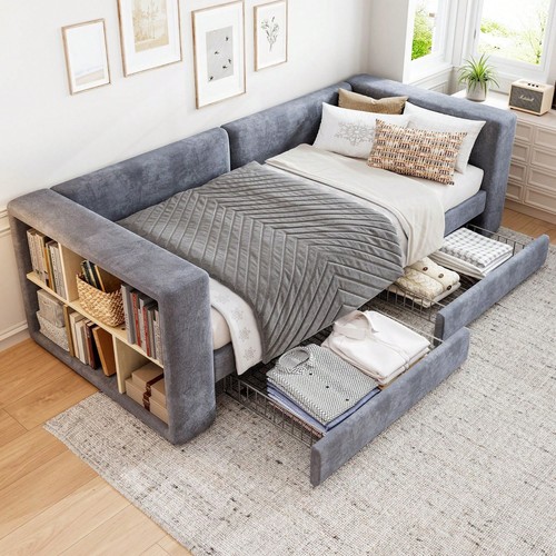 Grey velvet single daybed sofa - grey,