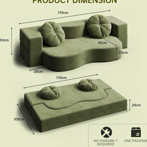 Green folding foam sofa bed - sofa,